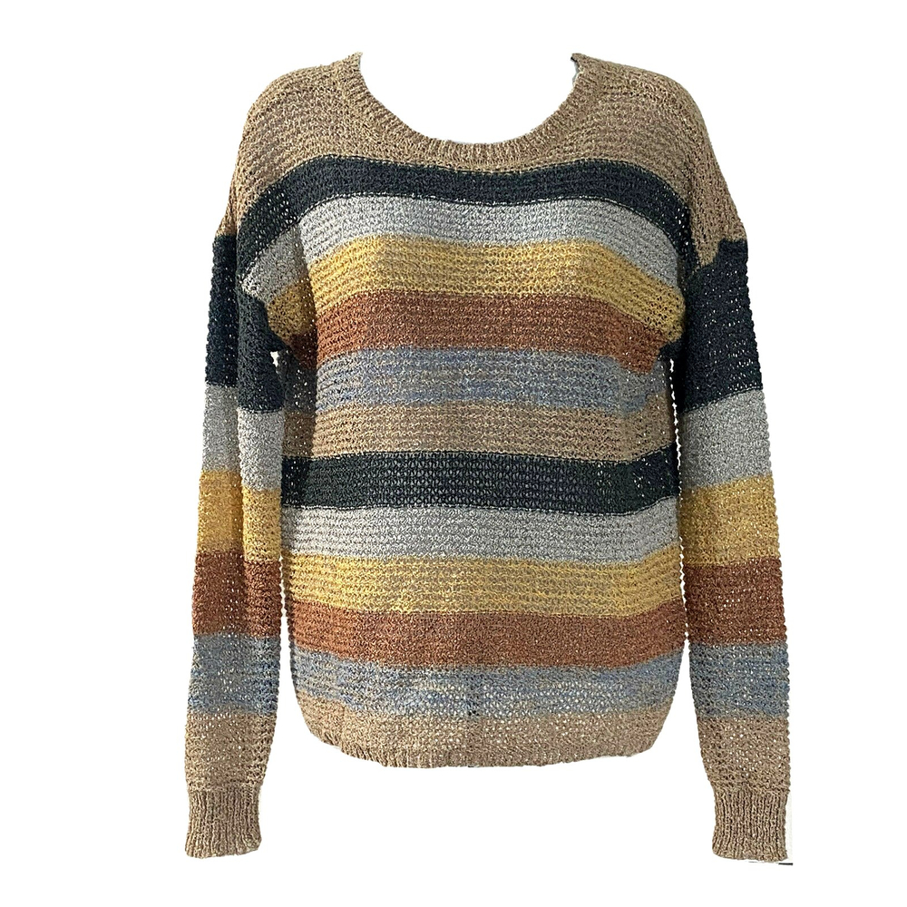 New With Tags Womens Striped Crewneck Pullover Sweater Knox Rose Oatmeal-Size XS